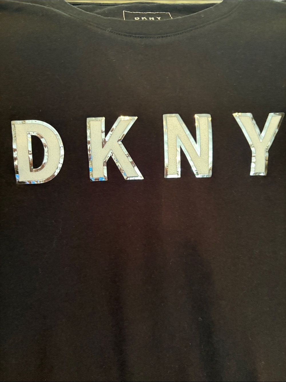 DKNY Black T-Shirt with White Logo Letters - Picture 2 of 3